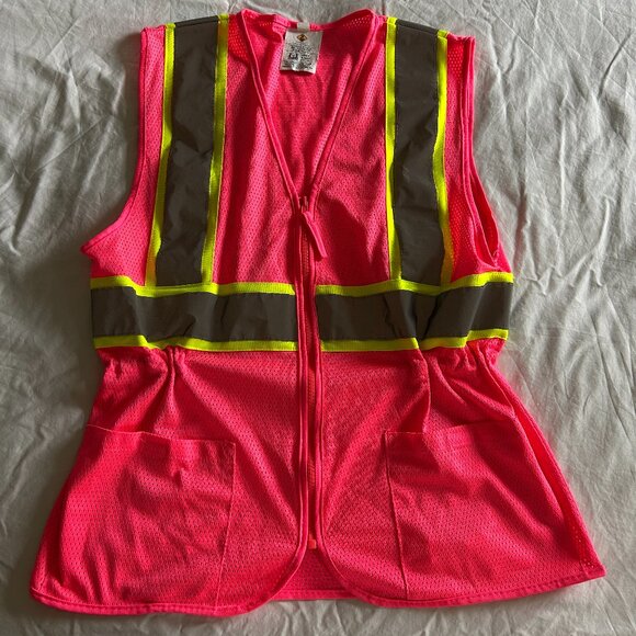Ladies Safety Vest Hi Vis Drawstring Waist Pockets ANSI 107 Class 2 LDC DRC - Picture 1 of 10